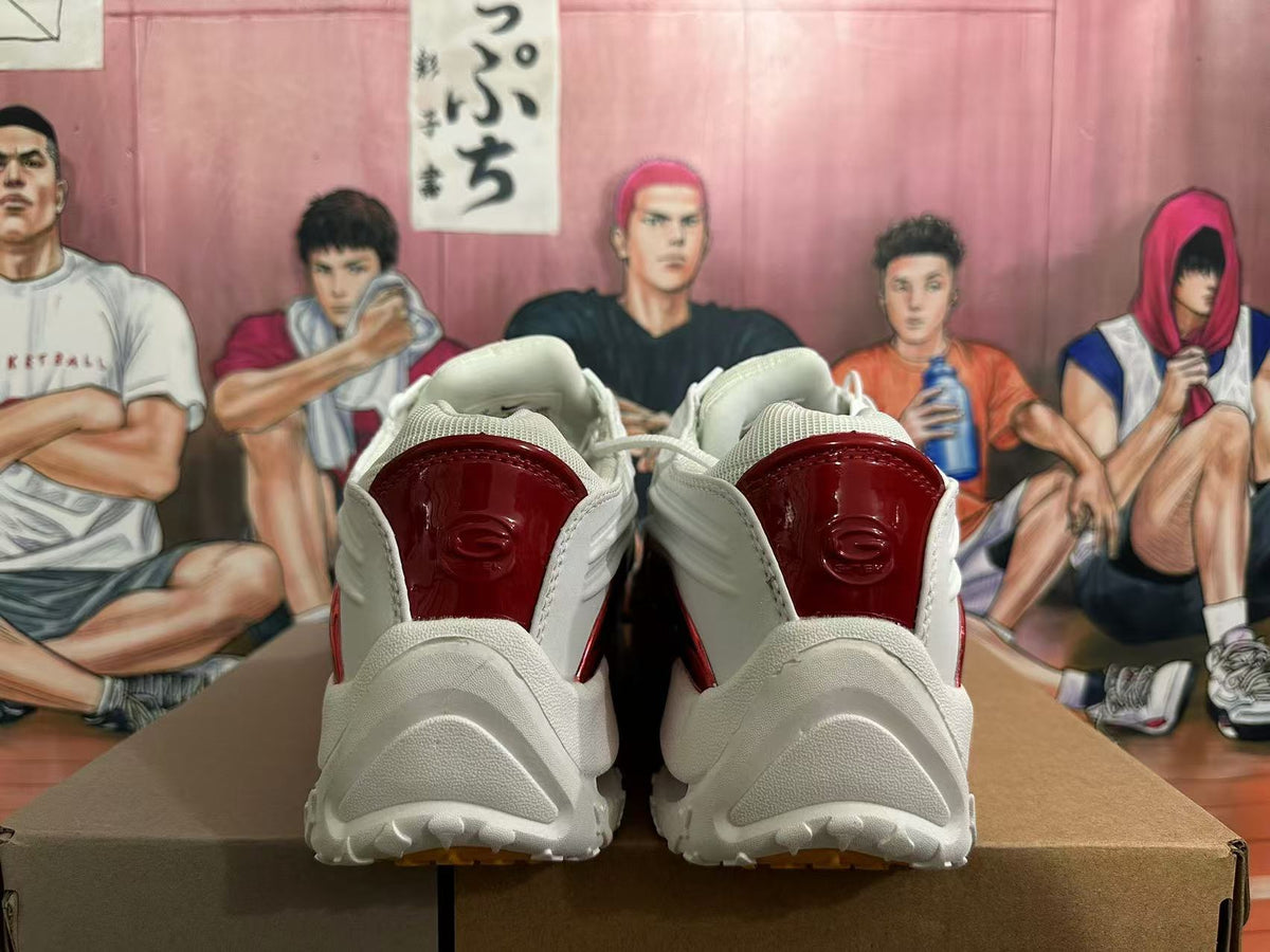 White and Red Sculpted Sneakers