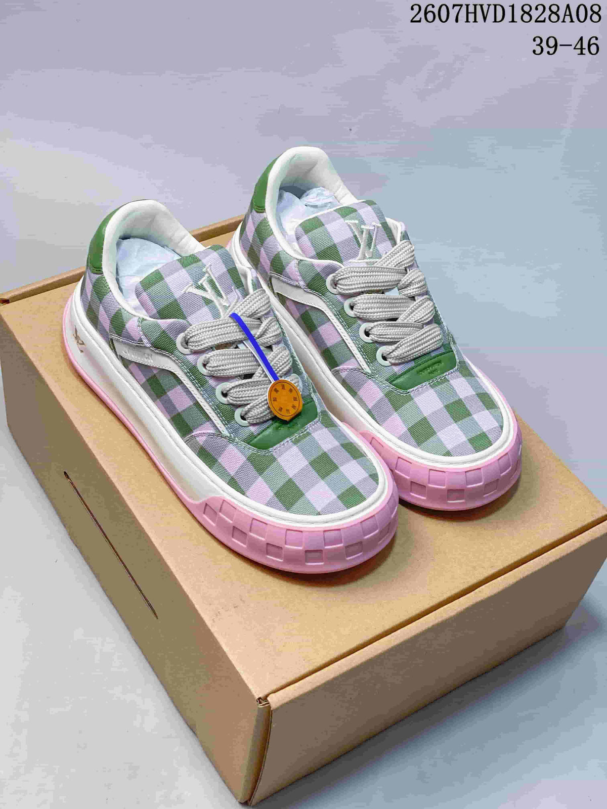Louis Vuitton Tilted Checkerboard Sneakers Green Pink