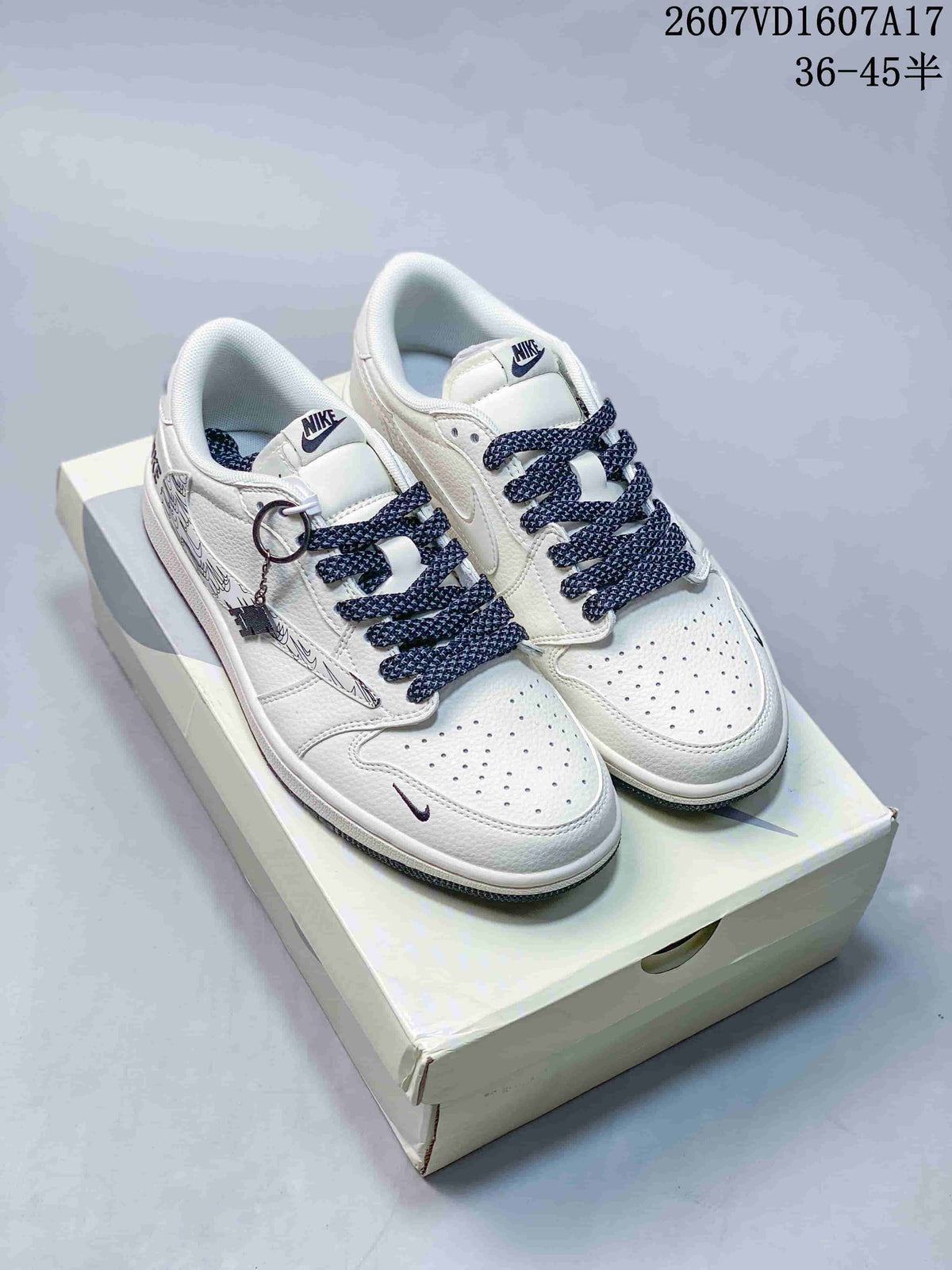 Travis Scott x Jordan 1 Low Sneakers White Black 2607VD1607A17