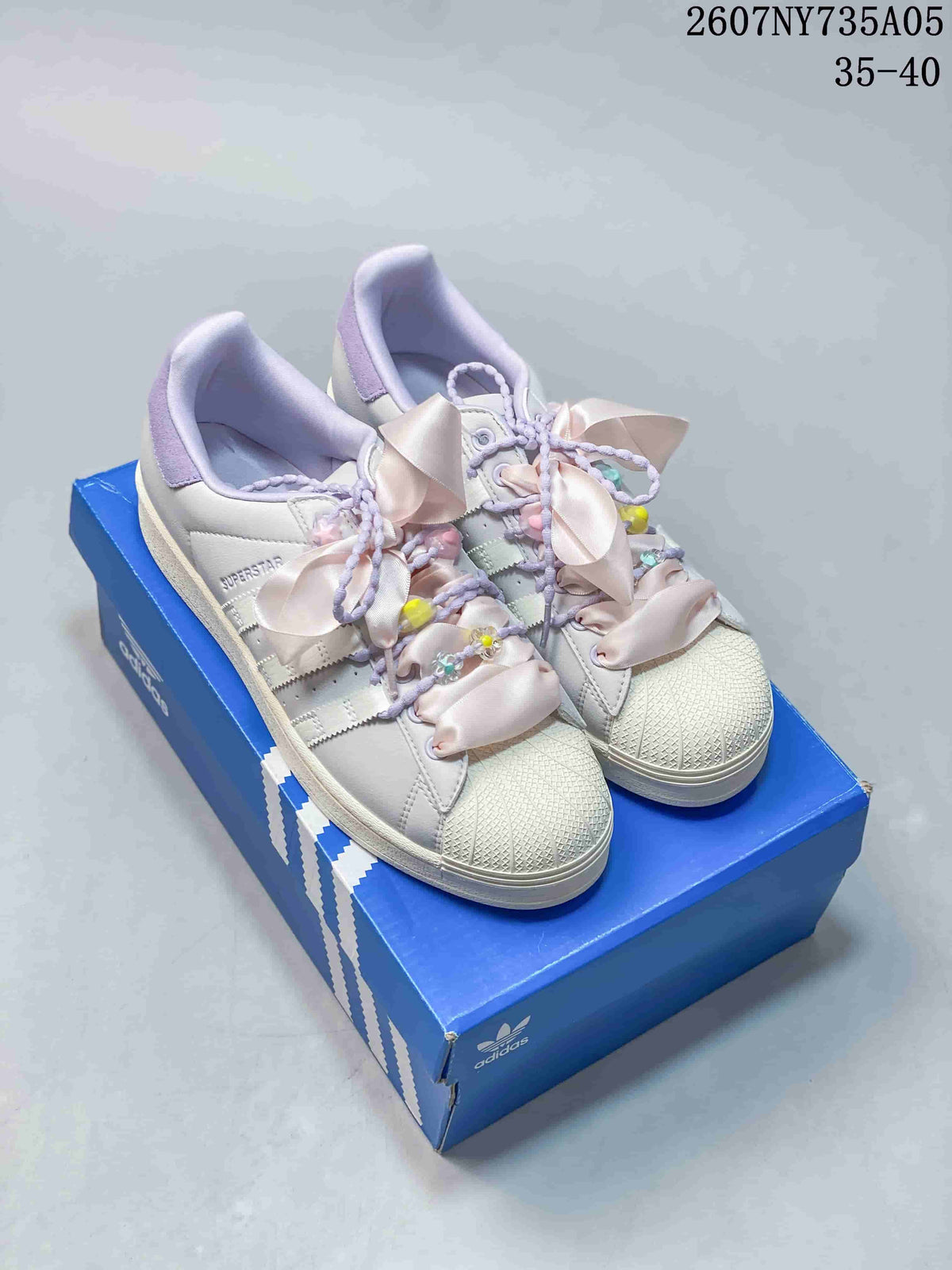 Adidas Superstar Custom White Sneakers with Lilac and Pink Details