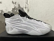 White and Black Sculpted High-Top Sneakers