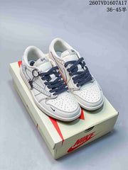 Jordan 1 Low Travis Scott x Stussy White Gray Sneakers