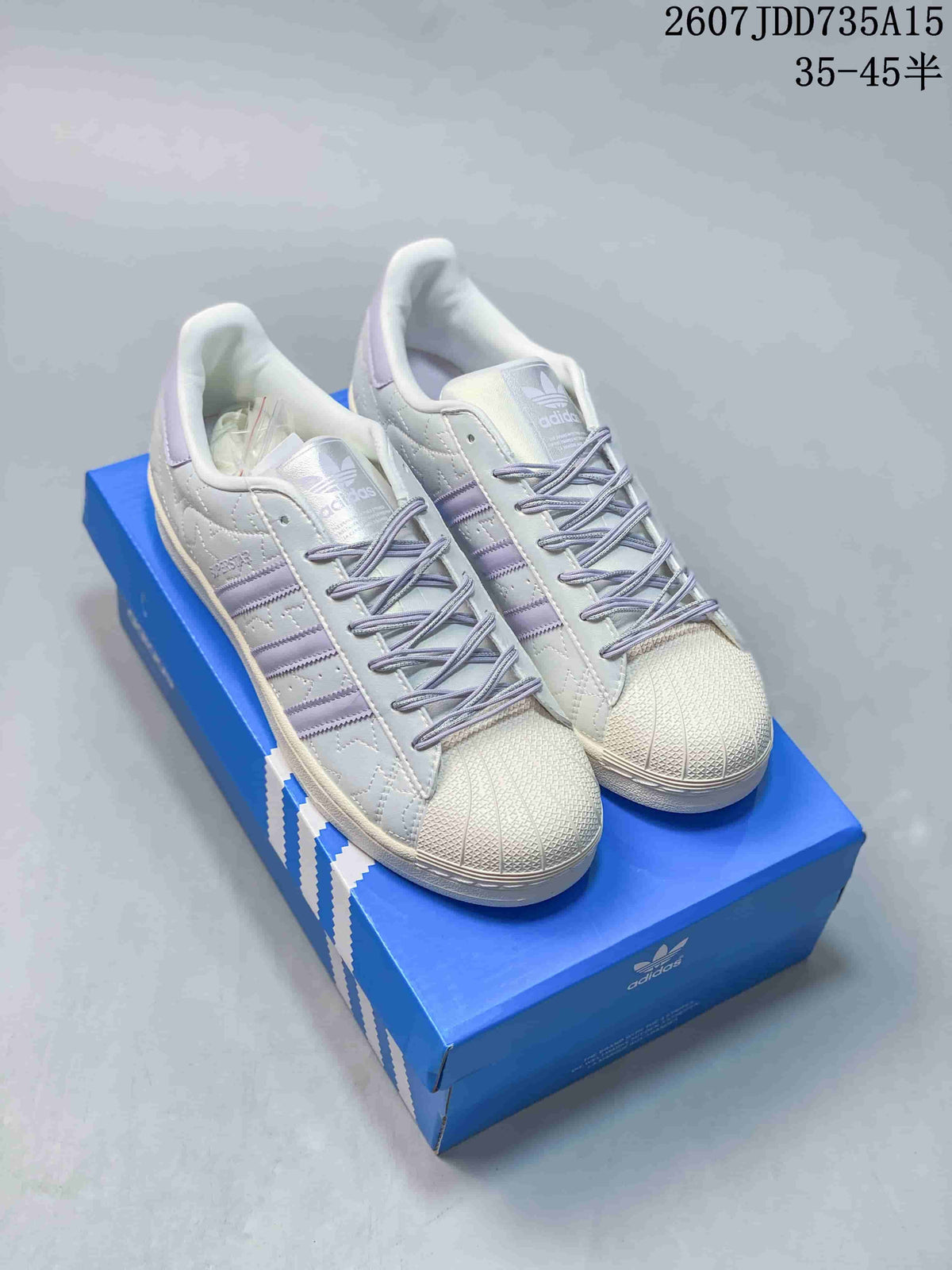 adidas Superstar White and Lavender Shell-Toe Sneakers