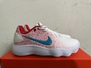 Nike White and Pink Low-Top Sneakers with Blue Swoosh