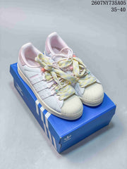 Adidas Superstar Custom White Sneakers with Pastel Laces