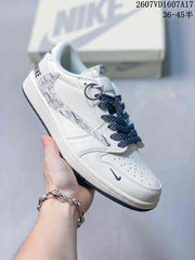 Travis Scott x Jordan 1 Low Sneakers White Black 2607VD1607A17