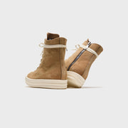 Rick Owens Temple Sumi Suede High Top Sneakers - Brown / Milk / Milk