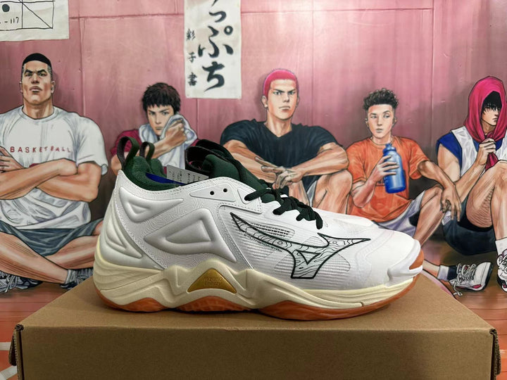 Mizuno Wave Momentum 3 Volleyball Shoes, White and Green