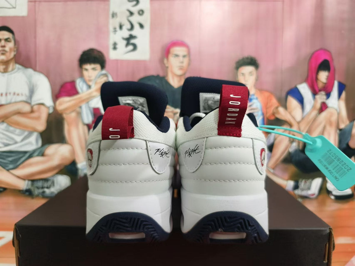 Jordan White Basketball Shoes with Navy and Red Accents
