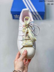 Adidas Superstar Custom White Sneakers with Pastel Laces
