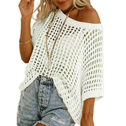 Short Sleeve Crochet Sweater Lightweight Summer Tops Loose Hollow Out Crewneck Pullover
